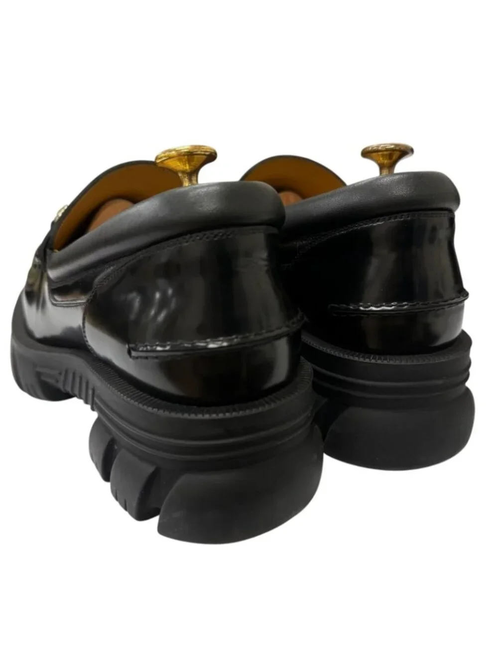Gucci Leather Horsebit Silver Thick Sole Loafers Black 7.5